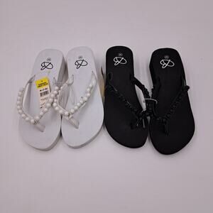 2 PR. Bobbie Brooks Womens Black & White Beaded Summer Flip Flops Size M 7-8